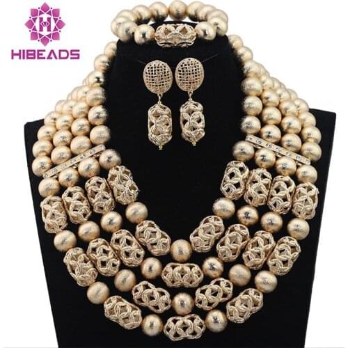 Luxury Dubai Gold Beaded Bold Statement Necklace Set Nigerian Wedding African Beads Jewelry Set Accessory Free Shipping WD317