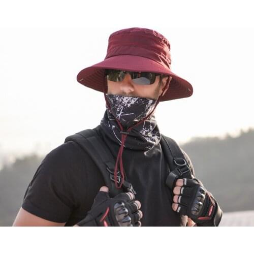 Fisherman hat Mountaineering Cap For Summer Protection Bucket Mesh Boonie Hat Solid Fishing With Sling Sunshade Breathable Hat