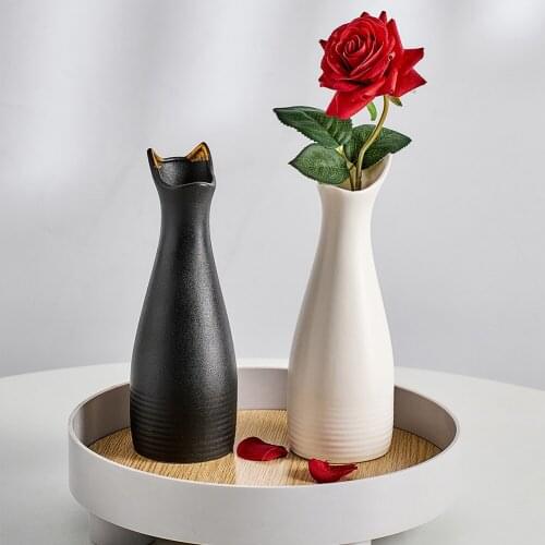 Nordic Ceramic Cat Shape Vase Support for Flower Plant Stand Holder Modern Home Decoration Bedroom Ornaments Desk Accessories