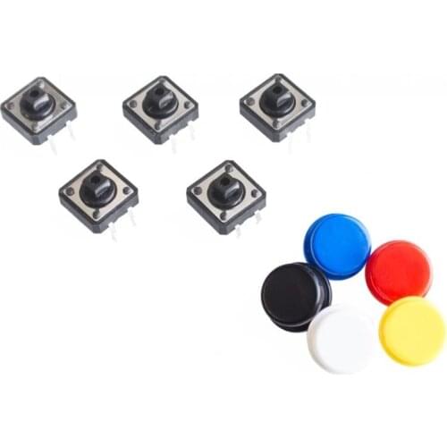 Tactile Push Switch Momentary 12*12*7.3MM Micro Switch + 5 Colors Tact Cap for DIY Kit