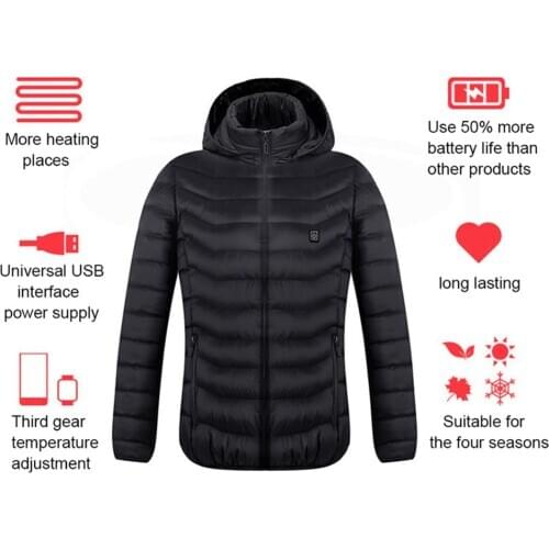 Thermal Clothing Heated Down Jackets Outdoor Coat USB Electric Long Sleeves Heating Hooded Jackets Warm Winter for Men Women