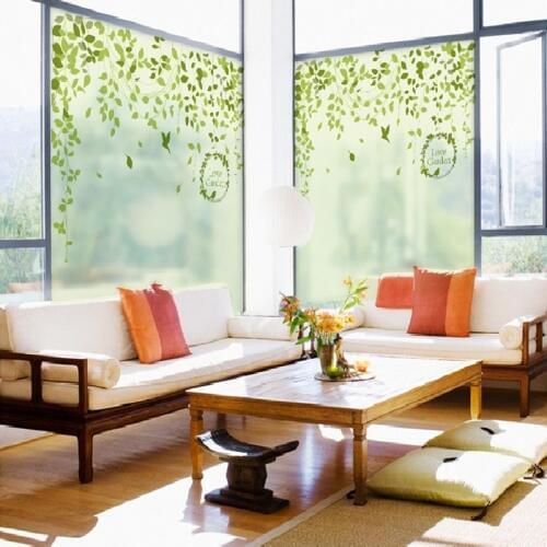 Water-proof Window Film Decorative Green Leaf Home Frosted Opaque Static Privacy Balcony Bathroom Kitchen Decals Glass Sticker