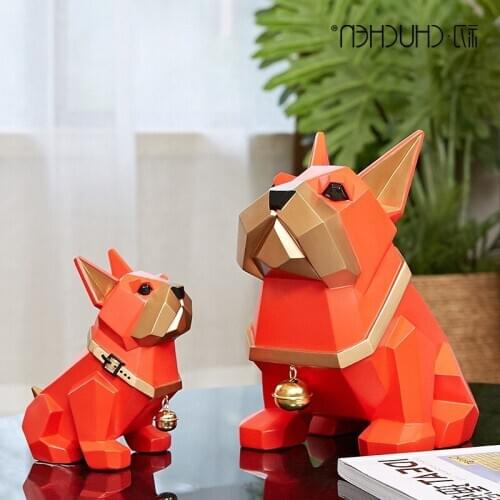 WU CHEN LONG Geometry French Bulldog Art Sculpture Animals Dog Statues Resin Art&Craft Home Decoration Accessories R2487
