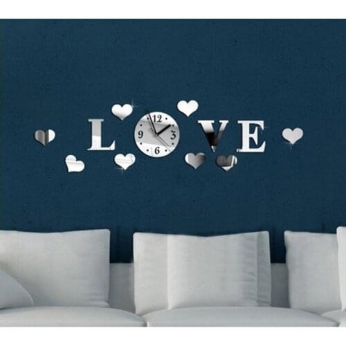 Personality LOVE Mirror Acrylic Mirror DIY Watch The Living Room Wall Clock Home Furnishing Creative Clock