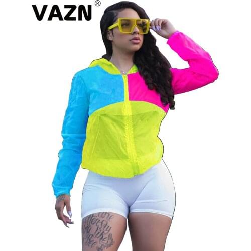 VAZN Hot Age Reduction Georgette Outwears Free Casual Fashion Patchwork Hooded Full Sleeve Wild Joker Women Energy Outwears