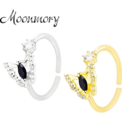Moonmory Authentic 925 Sterling Silver Open Adjustable Butterfly Ring For Women Europe Pop Fine Animal Jewelry Gifts For Friends