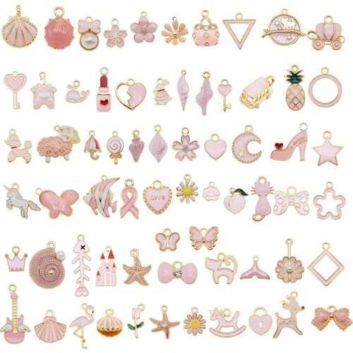 10 pairs Alloy Enamel Charms Mix Animal Star Fruit Pendant Pink Blue Green Black Color Jewelry Earrings Crafts DIY Accessory