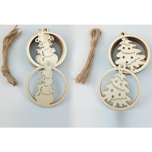 10PCS Christmas Tree Snowman Shaped Christmas Hanging Wood Hollow Ornament Unfinished Cutout Gift Tags Xmas Tree Decorations