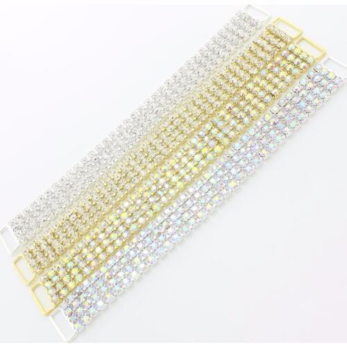 165mm 6 1/2" Four Row Rhinestone New Crystal Bikini Bra Chain Connectors For Swimming Wear Shoe Buckle Invitation 10pcs/lot