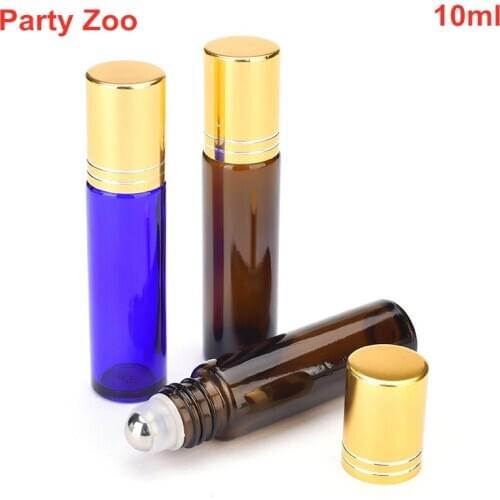300 X Amber/Blue 10ml Roller Glass Bottle Empty Perfume Essential Oil Bottle With Roll-On Black Plastic/UV Gold Cap Wholesale