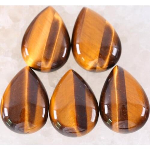 5Pcs 25MM CAB Cabochon Natural Stone Golde Tiger eye Water Drop Bead For Jewelry Making Women Men Ring Gem Cabochon No Hole Bead