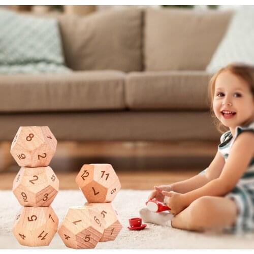 5 Piece Wooden D12 Dices for Board Games PRG DND MTG Role Playing Game Dices Accessories, Party Bar Supplies