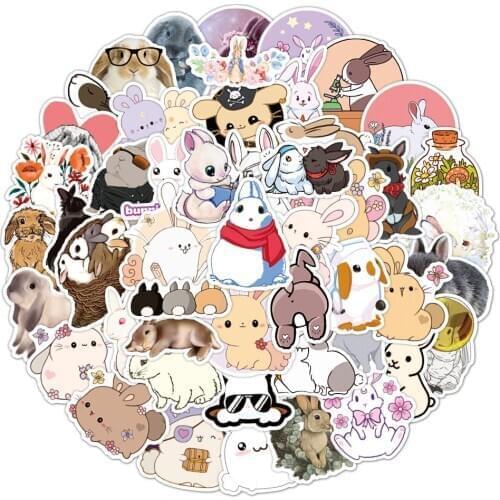 50pcs Kawaii Rabbit Stickers For Girls Cute Cartoons Bunny Hare Animal Sticker Decal To DIY Stationery Water Bottle Phone Guitar
