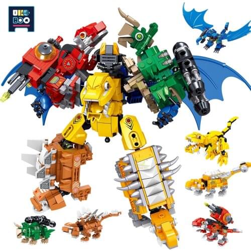 670pcs 6in1 World Dinosaurs Series Robot Weapon Park Building Blocks City Dragon Mecha Toys Fight Figures Bricks For Children