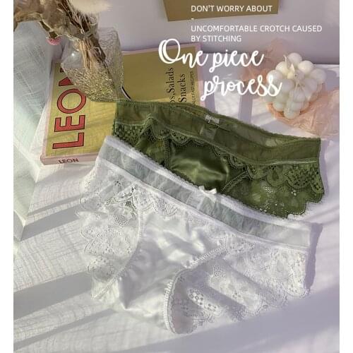 CHAOZHU Ins White Panties Girls Lace Lolita Satin Seamless Sexy Lingerie Romantic French Skin-friendly Underwear Women 5 Colors