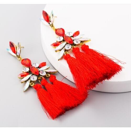 Free Shipping HER028 50Pairs/lot 4.5 x 10 CM Tessel Earrings W Rhinestones Inlay Ear Nail Fashion Earrings Women Wearing Jewelry