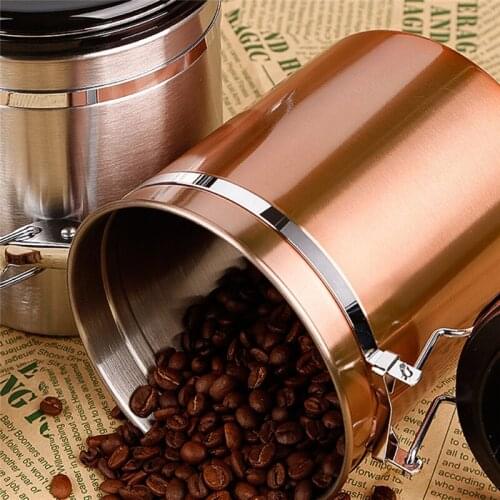 Stainless Steel Storage Bottles Coffee Beans Jars Can Airtight Sealed Canister With Vent Valve Coffee Container