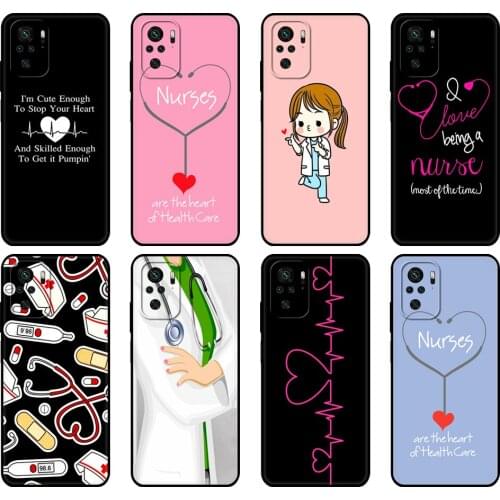 Black tpu Case For Xiaomi Redmi 9T Case Redmi Note 9T Note 10 Pro Case Nurse Medical Medicine Health Heart