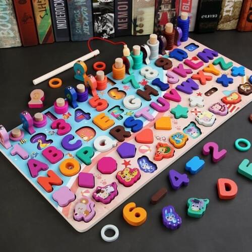 Wooden Montessori Toys For Kids Busy Board Math Fishing Counting Geometric Figures Matching Board Educational Children Toy Gift