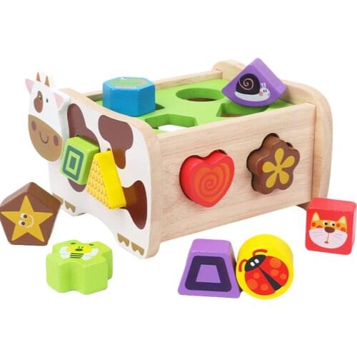 Baby Wooden Building Blocks Intelligence Sorter Toy With 12 Geometric Matching Game Blocks Montessori Educational Toy