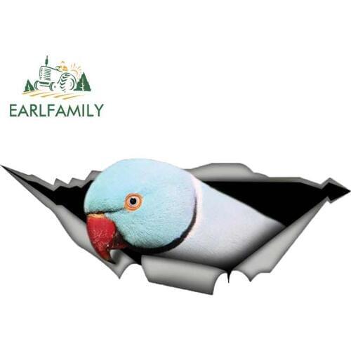 EARLFAMILY 13cm x 5.2cm Blue Ringneck Car Sticker Torn Metal Decal Reflective Stickers Waterproof Car Styling 3D Parrot Decal