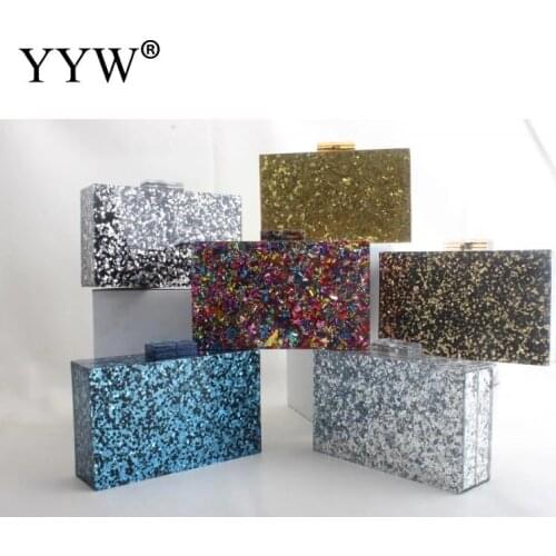 2020 Acrylic Ribbon Exclusive Rainbow Confetti Acrylic Clutch Box Bag Wallet Women Shoulder Messenger Travel Acrylic Bag