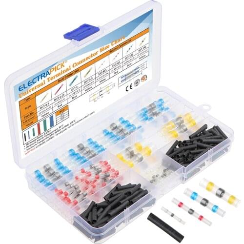 Electrapick 100pcs Heat Shrink Butt Wire Connectors Terminals Waterproof Solder Seal Sleeve Tube Wire Cable Splice Terminal