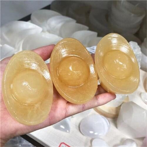 Feng shui natural quartz folk crafts yellow topaz gold ingot healing crystal stone for home decoration