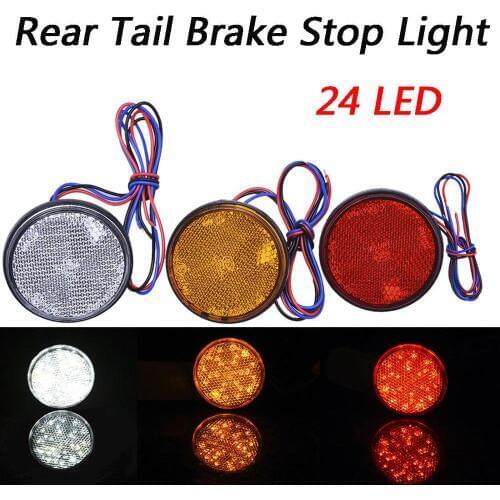 Fuleem 2PCS Car Motorcycle Motorbike ATV Round Reflector LED Rear Tail Brake Stop Light Lamp 12v