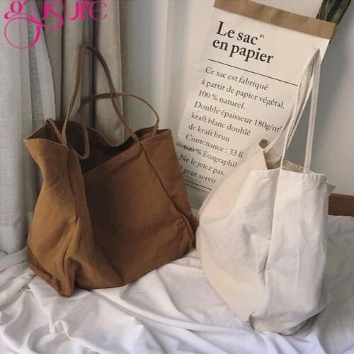 Gusure Casual Women Canvas Shoulder Shopper Bag Cotton Cloth Large Capacity Female Handbags Eco Fabric Tote Shopping Bags