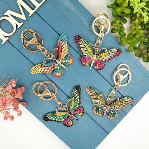 Ins New Exaggerated Big Butterfly Keychain Shiny Color Hollow Colorful Insect Key Ring Metal Creative Key Pendant Small Gift