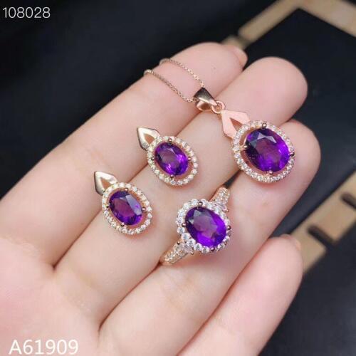 KJJEAXCMY exquisite jewelry 925 sterling silver inlaid amethyst gemstone female pendant necklace ring earrings set mini