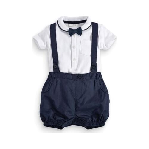 New newborn baby boy clothes summer gentleman kids suit 3pcs:Overalls+short sleeve t-shirt+ tie baby clothing sets