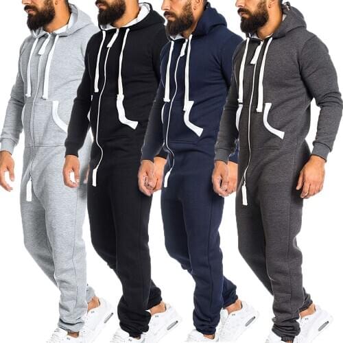2021 Plus Size Men One-piece Garment Pajama Playsuit Zipper Hoodie Male Onesie Solid Color Jumpsuit Streetwear Overalls