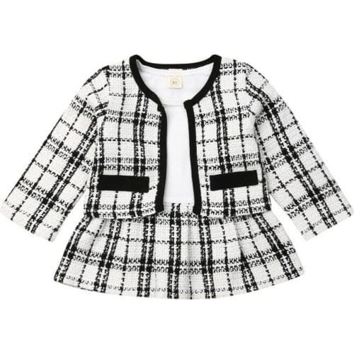 Citgeett Baby Birthday Kids Girl Clothes Plaid Coat Tops+Dress 2Pcs Party Warm Novelty Outfit Set Clothing