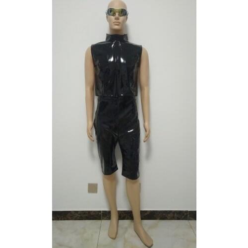 Cosplay Halloween Costumes 2pieces suit women PVC Glossy Paint Leather Top Shorts Mens Tights game Funny leather clothing