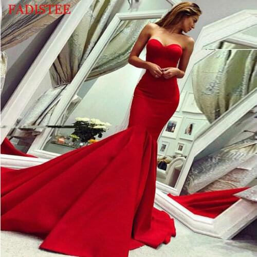 Red satin mermaid communion dresses Long Evening Dress prom party Robe De Soiree longue Formal Dress simple robe de soiree