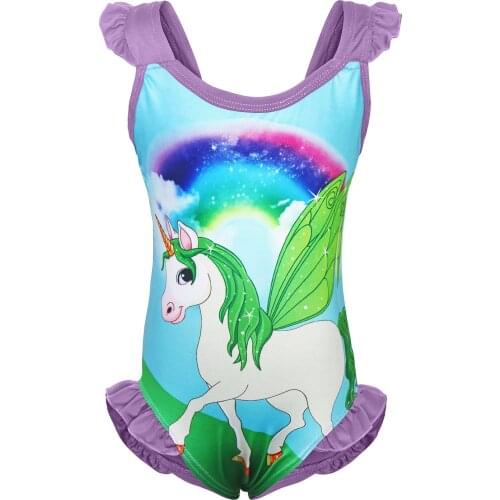 Girls Summer Unicorn One Piece Bathing Suit Beach Swimming Pool Show Costume Cartoon Anime Print BabyTourism Vacation Equipment