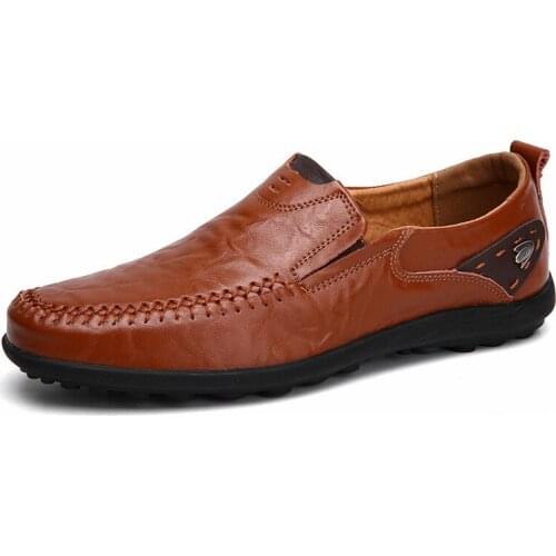 Hand Stitched Cow Leather Mens Loafers Comfortable Slip-on Driving Casual Shoes Soft Bottom Big Size 38-47