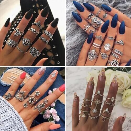 Tocona Bohemia Silver Color Geometric Moon Elephant Rings for Women Vintage Finger Joint Ring Set Party Jewelry Female bijoux