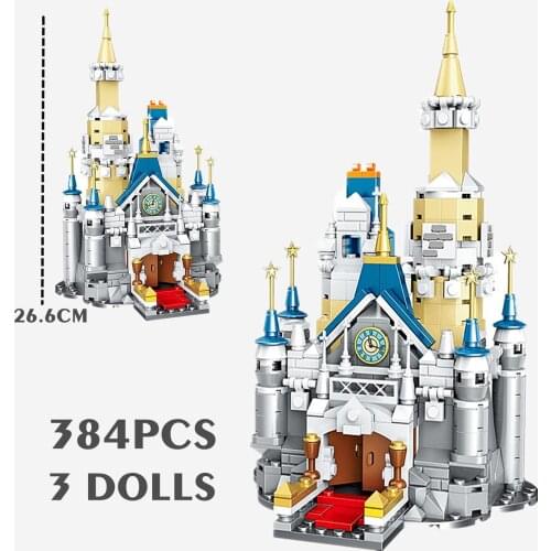 New 384PCS Disney Castle 3 Figures Mickey Minnie Donald Duck Castle Friends Girls Model Building Blocks Bricks Toys Kid Gift