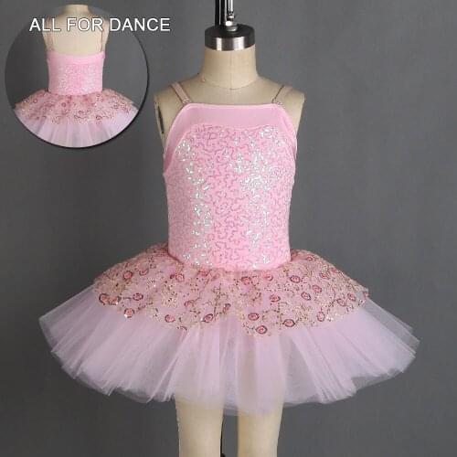 New Pink Sequin Bodice With Fancy Net Ballet Dance Skirt For Little Ballerina Ballet Stage Performance Dance Tutu