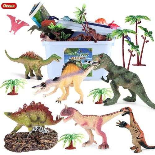 Oenux 52PCS/Set Dinosaurs Toy T-Rex Pterodactyl Stegosaurus Jurassic Animals Model Action Figures Kid Birthday Gift With Box