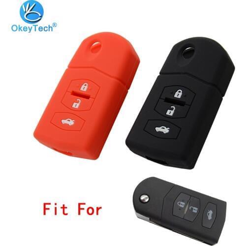 OkeyTech 3 Buttons Soft Silicone Car Key Cover Case For Mazda 2 3 4 5 6 8 Atenza CX5 CX-7 CX-9 MX-5 RX Keyrings Folding Flid Key