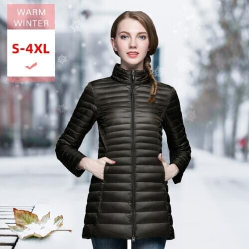 Autumn Winter Women Ultra Light Long Down Jacket Female Warm Windproof Parka Fashion Slim Thin Big Size Outwear Good Quality