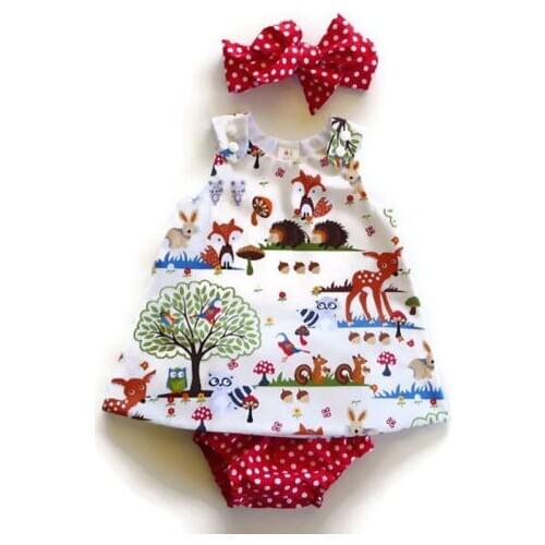 Infant Kids Toddler Baby Girl animal sleeveless o-neck Dresses+polka dot red Bottoms brief +Headband Outfit Clothes Set