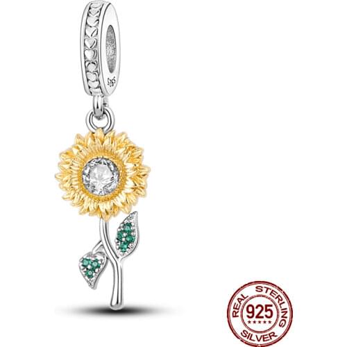 925 Sterling Silver Sunflower With Zircon Charm Fit Original 3mm Bracelet&Bangle For Women Birthday Fashion Jewelry Gift BMT024