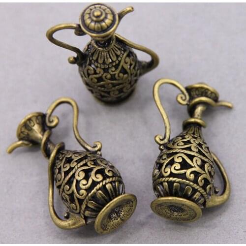 3PCS Bronze Flower Wine Pot Hollow Bottle Flagon Tibetan Silver Tone Charms Pendants Vintage Style Accessories 47*30*20mm