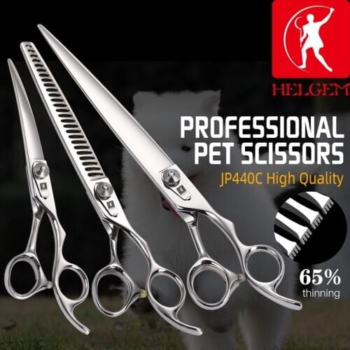 HELGEM Professional Pet Grooming Scissors Set 6.5/8.0/9.5 inch Dog Cutting Curved Thinning Shear