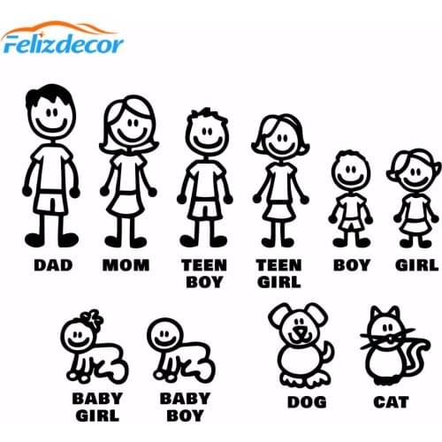 DIY self-adhesive Figure Family Decals Die Cut Vinyl Sticker Fam Bumper Car Window Slaps Family Fun Dog Cat Baby Children L826